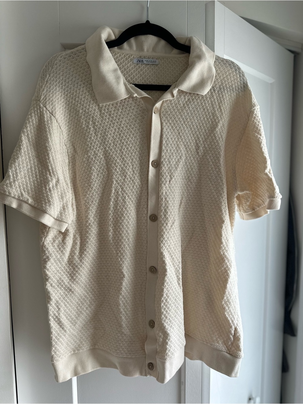 Zara Ivory Textured Short-Sleeve Button Cardigan
